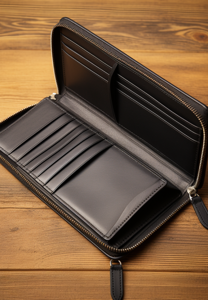 Close-up of a high-quality textured wallet surface