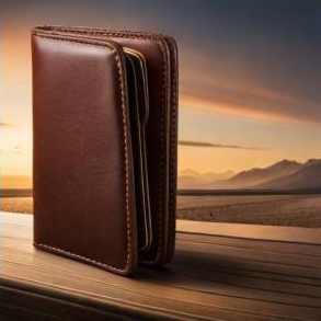 Craftsman working on a leather wallet